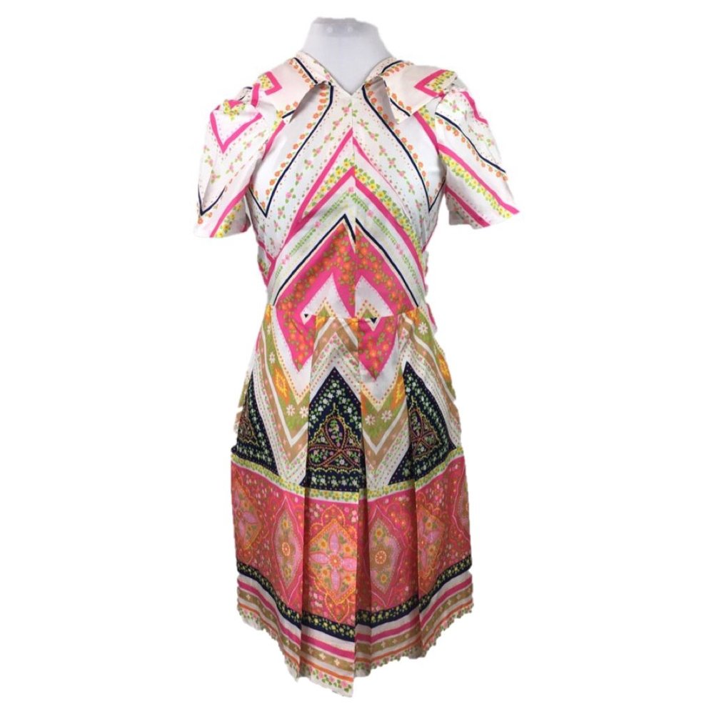 70s white multicolor floral printed day dress